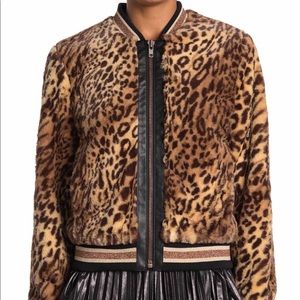 NWT Bailey 44 Leopard Print Faux Fur Bomber Jacket